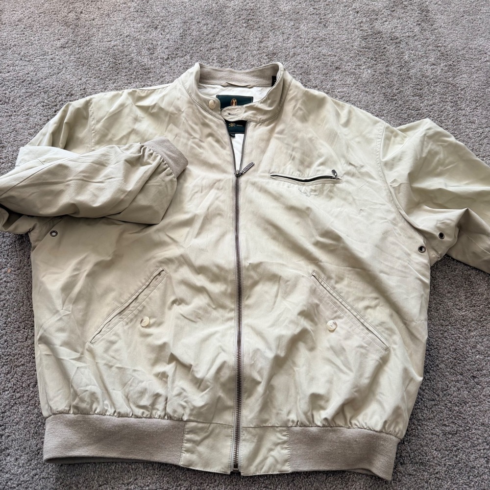 Bobby Jones Mens 100% Silk Bomber Jacket Tan Golf Full‎ Zip Outerwear Size L